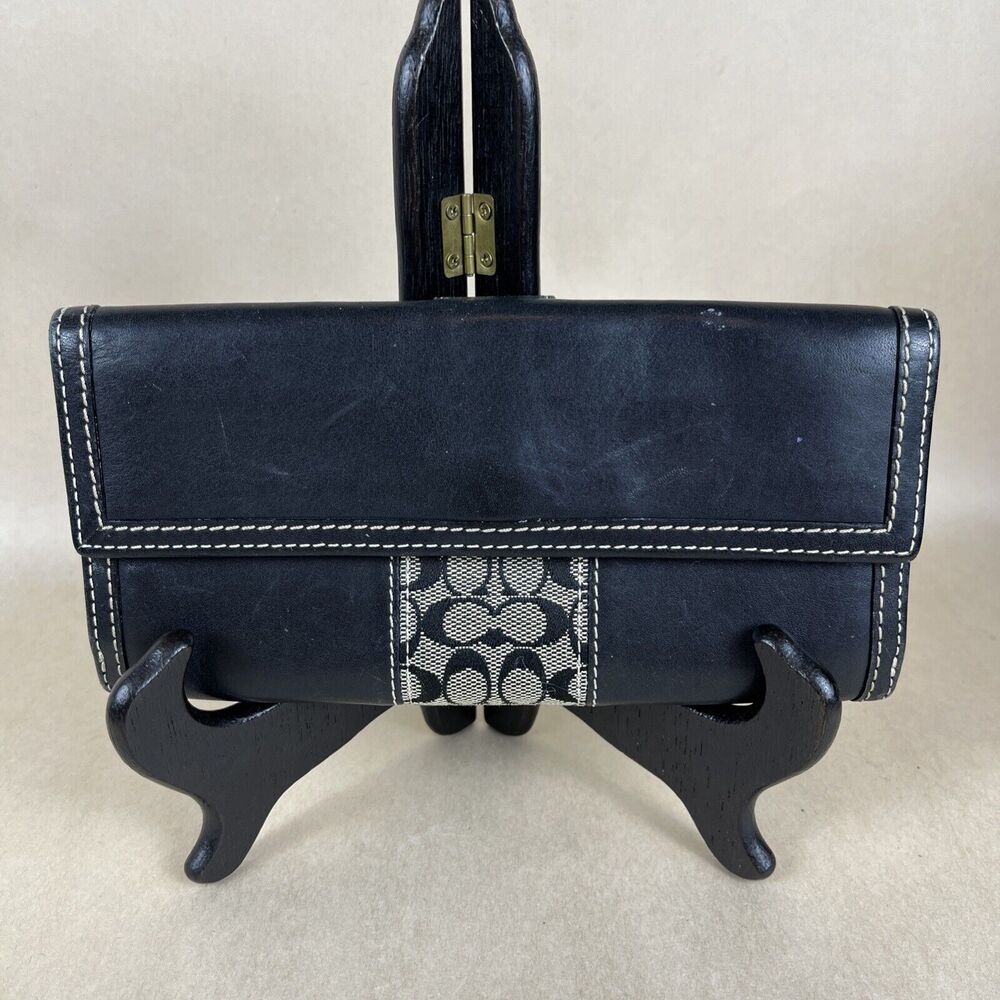 COACH Black Long Wallet Leather BRW Plain Signature - Picture 2 of 12